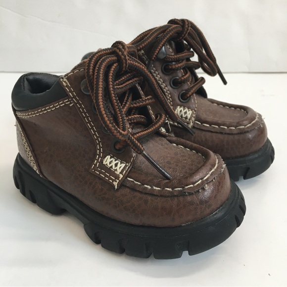 Carter's Baby Boy's Brown Faux Leather Chunky Platform Lace Up Ankle Boots - Picture 4 of 14